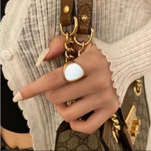 NEW Geometric White MOP Gold Adjustable Ring